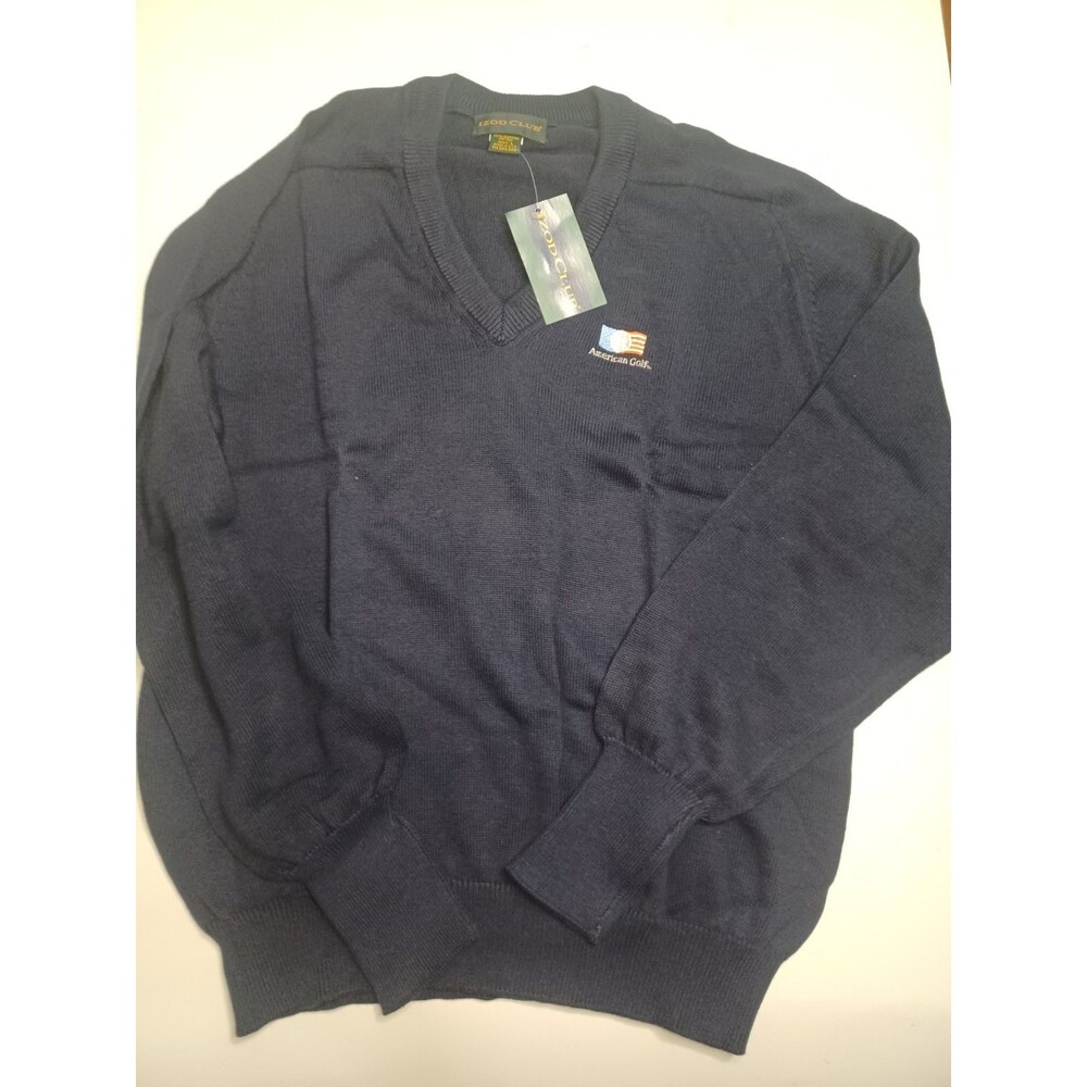 Izod Lacoste Sweater Mens L 80s Dark Blue V Neck Knit Pullover Golf Shirt USA